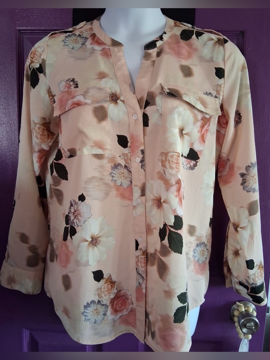 Calvin Klein Tops - Calvin Klein Large Womens Floral Button-Front Blouse Top Shirt Pink (B5)